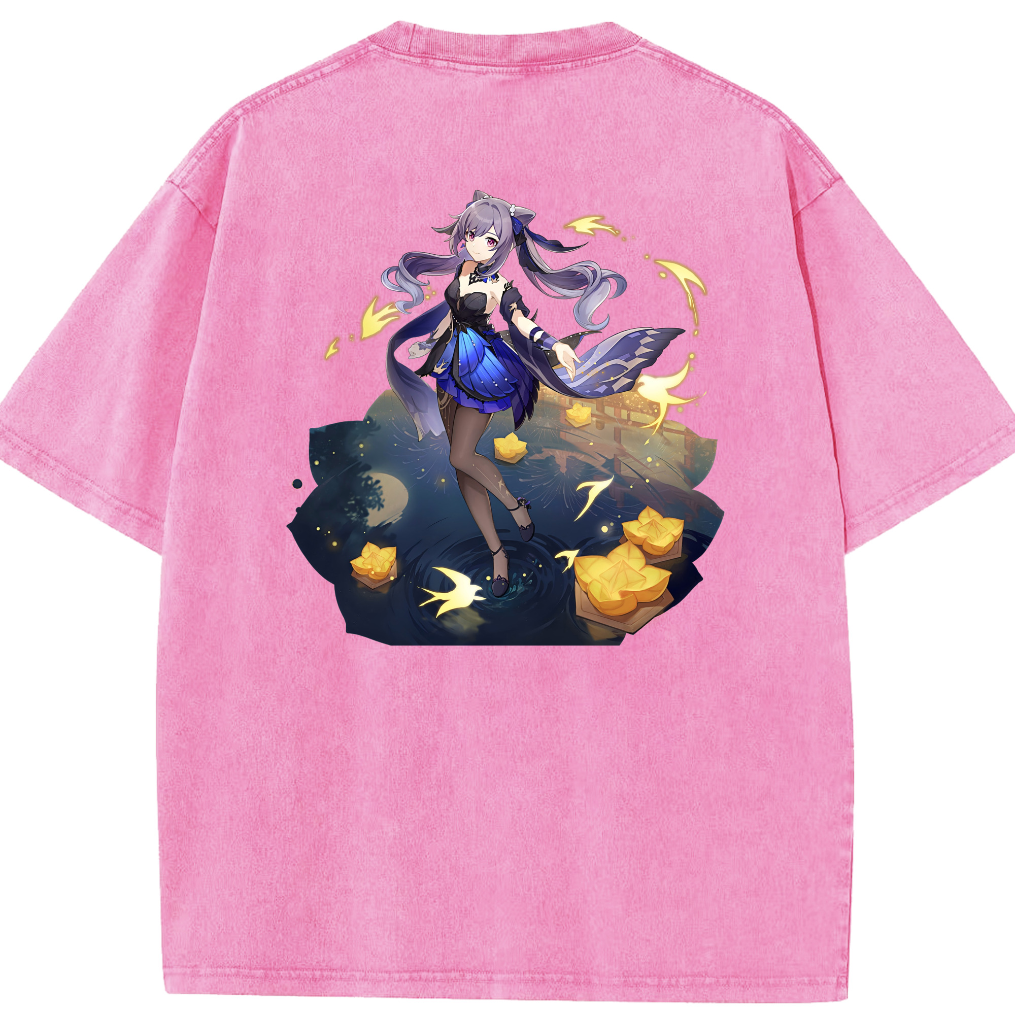 げんし神 刻晴 こくせい genshin Kokusei 綿100% ヴィンテージ風 半袖Tシャツ（背面プリント）